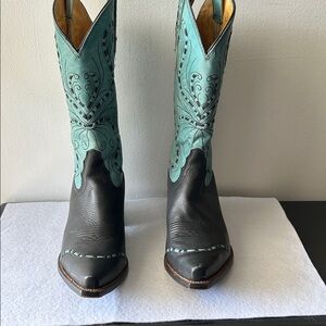 Tony Lama Women's Vaquero Black and Teal Western Heeled Boots